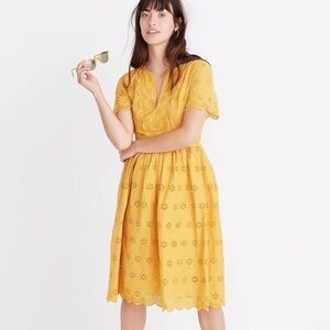 Madewell Mustard Yellow Eyelet Scalloped Dress